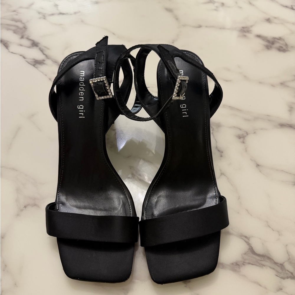 Madden Girl Black Square-Toe Ankle-Strap Heels